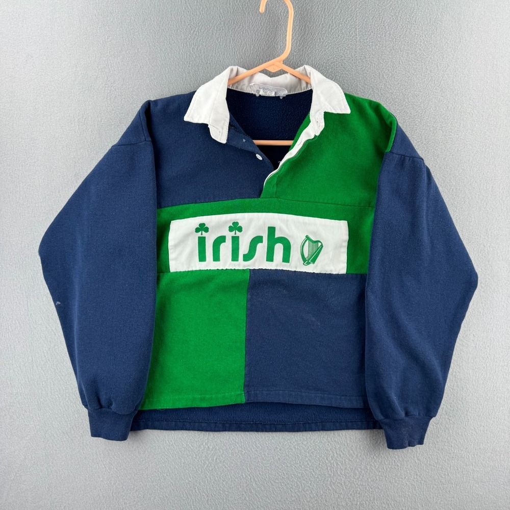Vintage Irish Ireland Rugby Shirt Sweatshirt Mens Medium Long Sleeve Polo USA